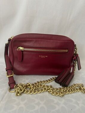 Coach Rare Legacy Flight Deep Rich Red Leather Gold Chain Crossbody Bag Purse 🌺🌺
